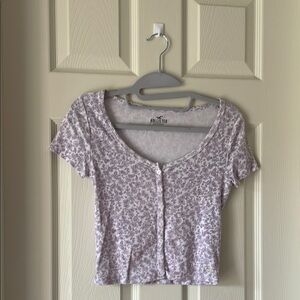 Hollister Purple Flutter Sleeve Crop Button Down Shirt